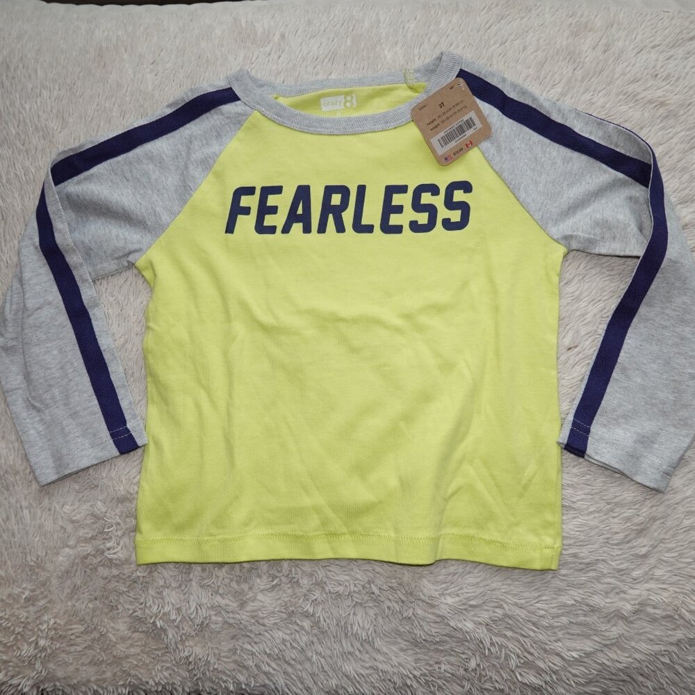 Boys Size 3T Fearless Bright Neon Yellow Long Sleeve T-shirt, 100% Cotton, NWT